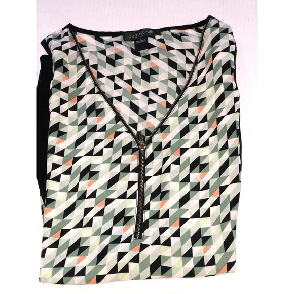 August silk black Green sleeveless tank blouse beaded neck design MED - Picture 13 of 13